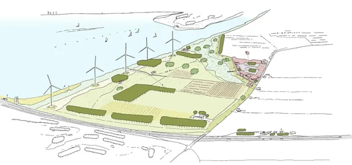 Waterkerend landschap tussen dubbele dij