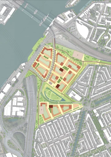 Van viaduct naar hellende stadsstraat